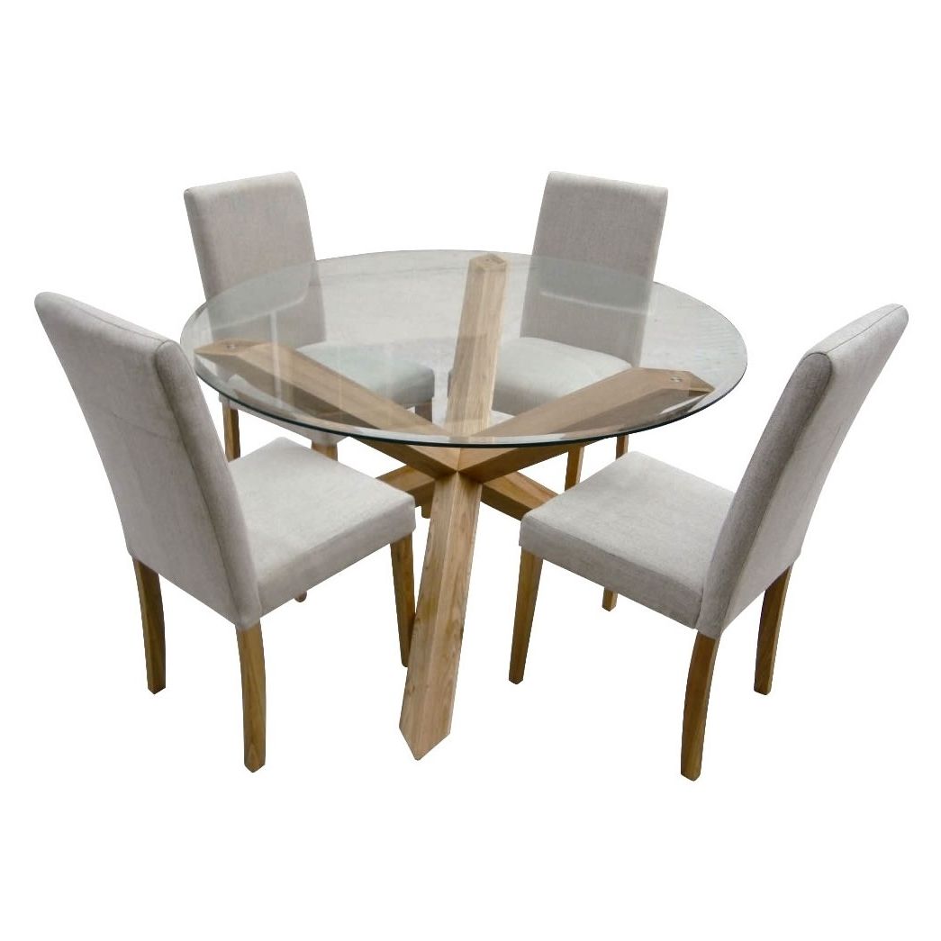 Round Glass Dining Table With Single Steel Legs And Rounded Pedestal Pertaining To Current Round Glass Dining Tables With Oak Legs (View 1 of 25)