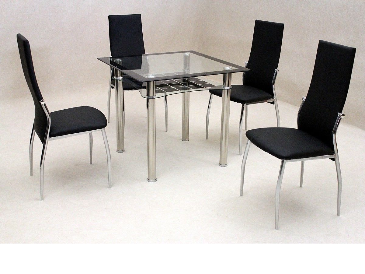 Small Square Clear & Black Glass Dining Table And 4 Chairs With Regard To Fashionable Square Black Glass Dining Tables (Photo 1 of 25)