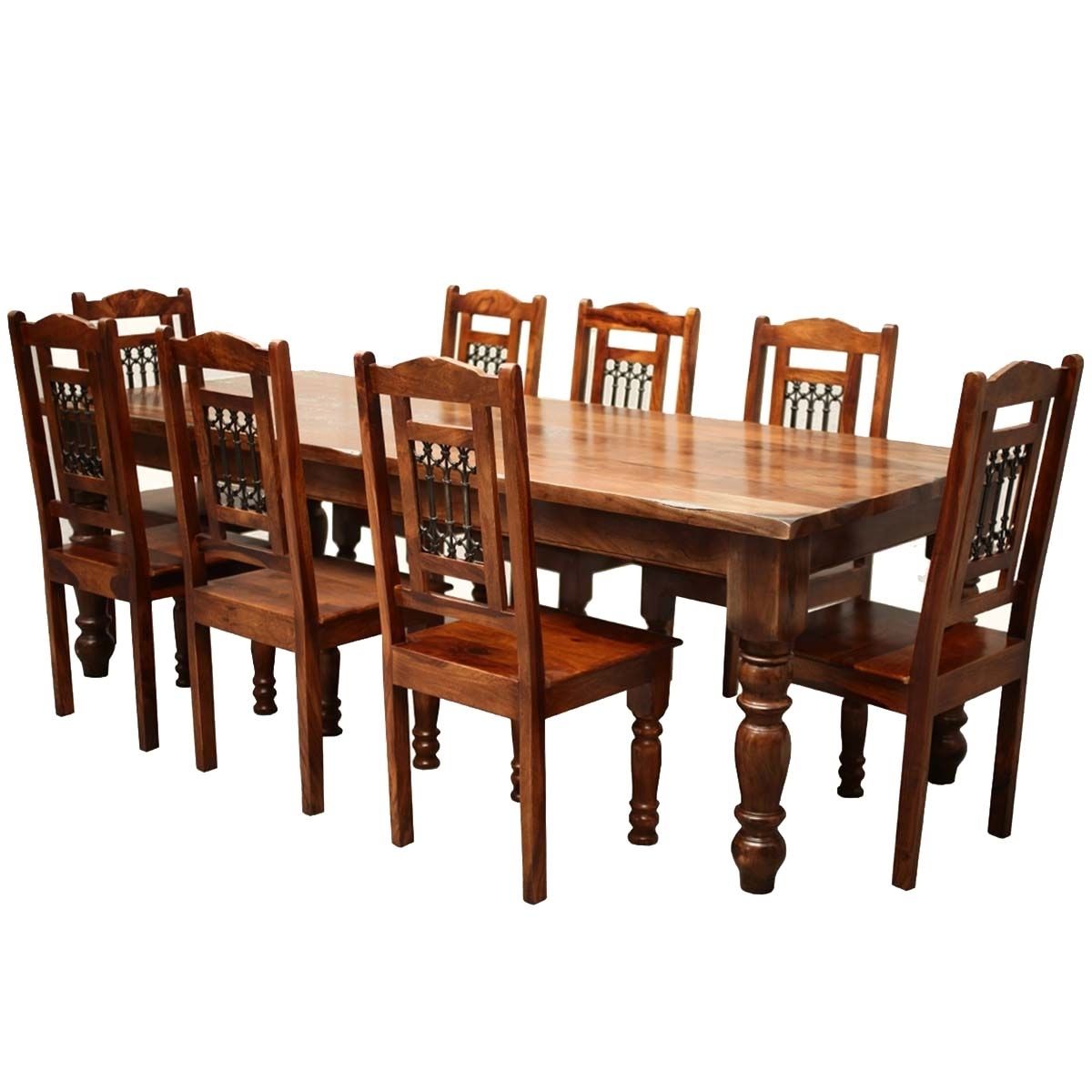 Solid Oak Dining Tables And 8 Chairs Intended For Most Current Rustic Furniture Solid Wood Large Dining Table & 8 Chair Set (Photo 1 of 25)