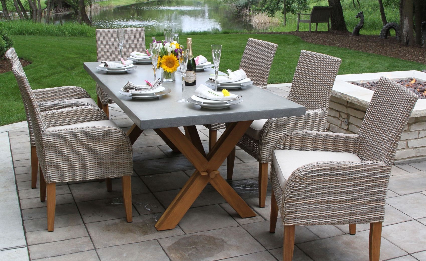 Teak Wood & Ash Wicker Dining Side Chair With Sunbrella Fabrics, 2pk. Throughout Latest Rattan Dining Tables (Photo 20 of 25)