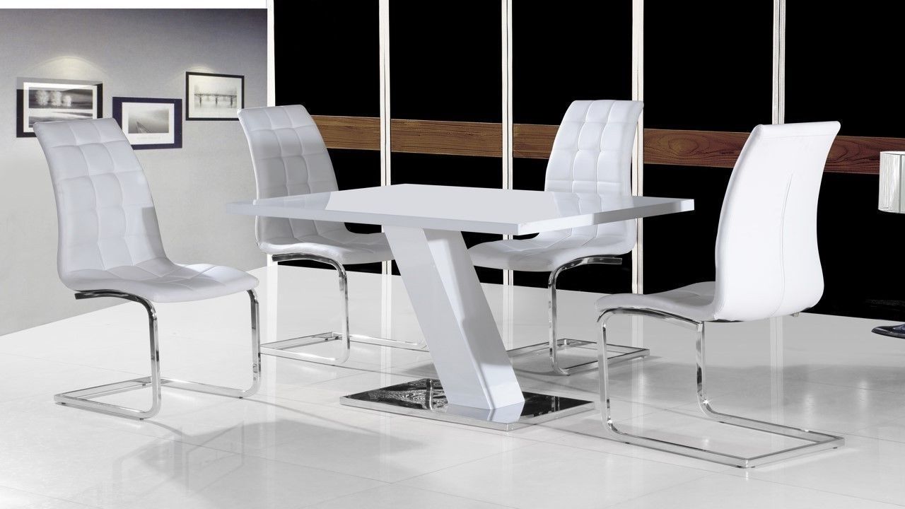 Trendy High Gloss White Dining Tables And Chairs With White High Gloss Dining Table Set And 4 Chairs With Chrome White (View 9 of 25)