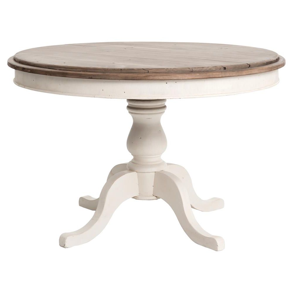 Trendy Lavesque French Country White Reclaimed Wood Round Dining Table Pertaining To Round Dining Tables (View 10 of 25)