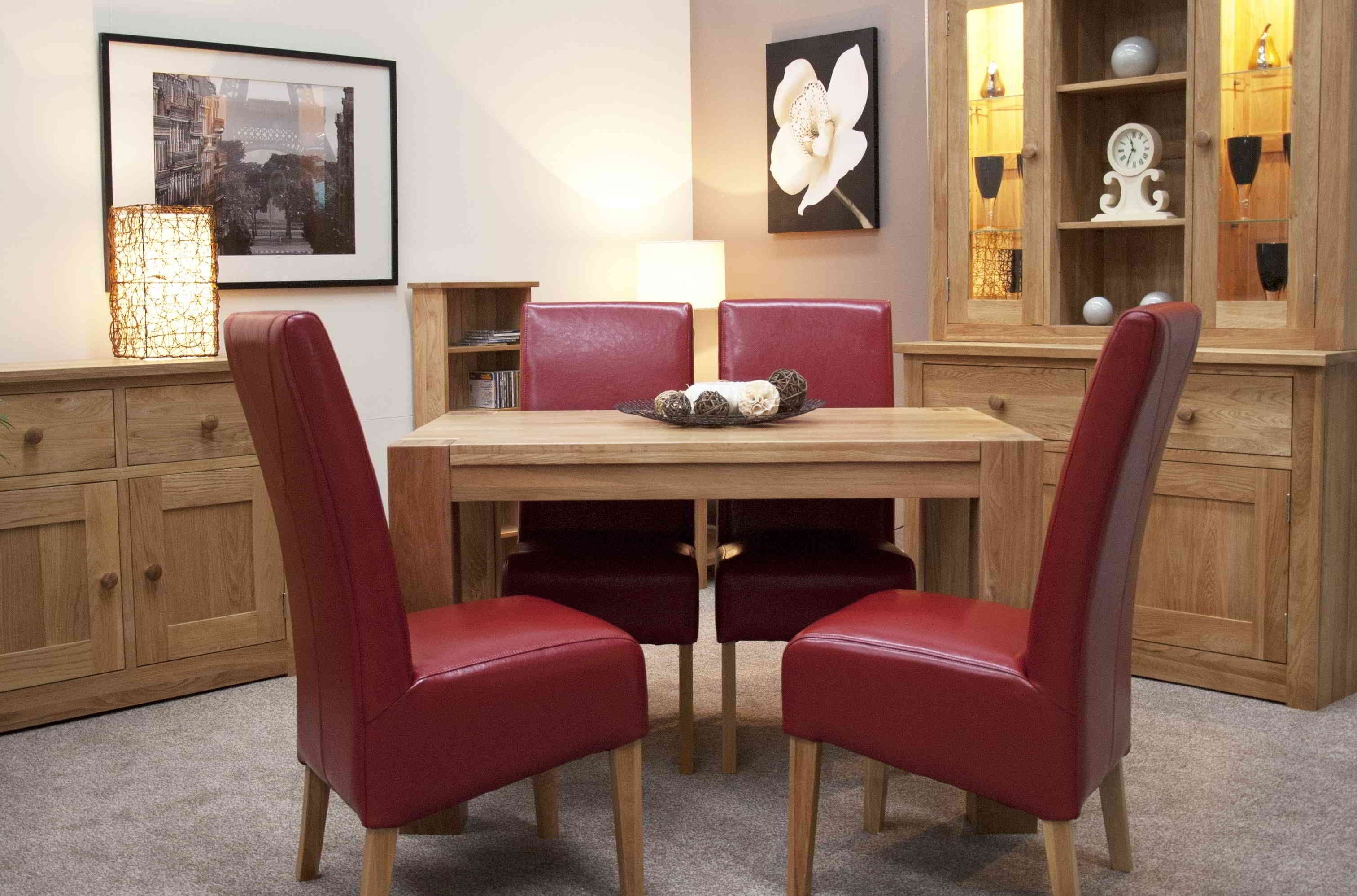 Trendy Romano Solid Oak Furniture Small Dining Table And Four Red Leather With Regard To Dining Tables And Chairs (View 12 of 25)