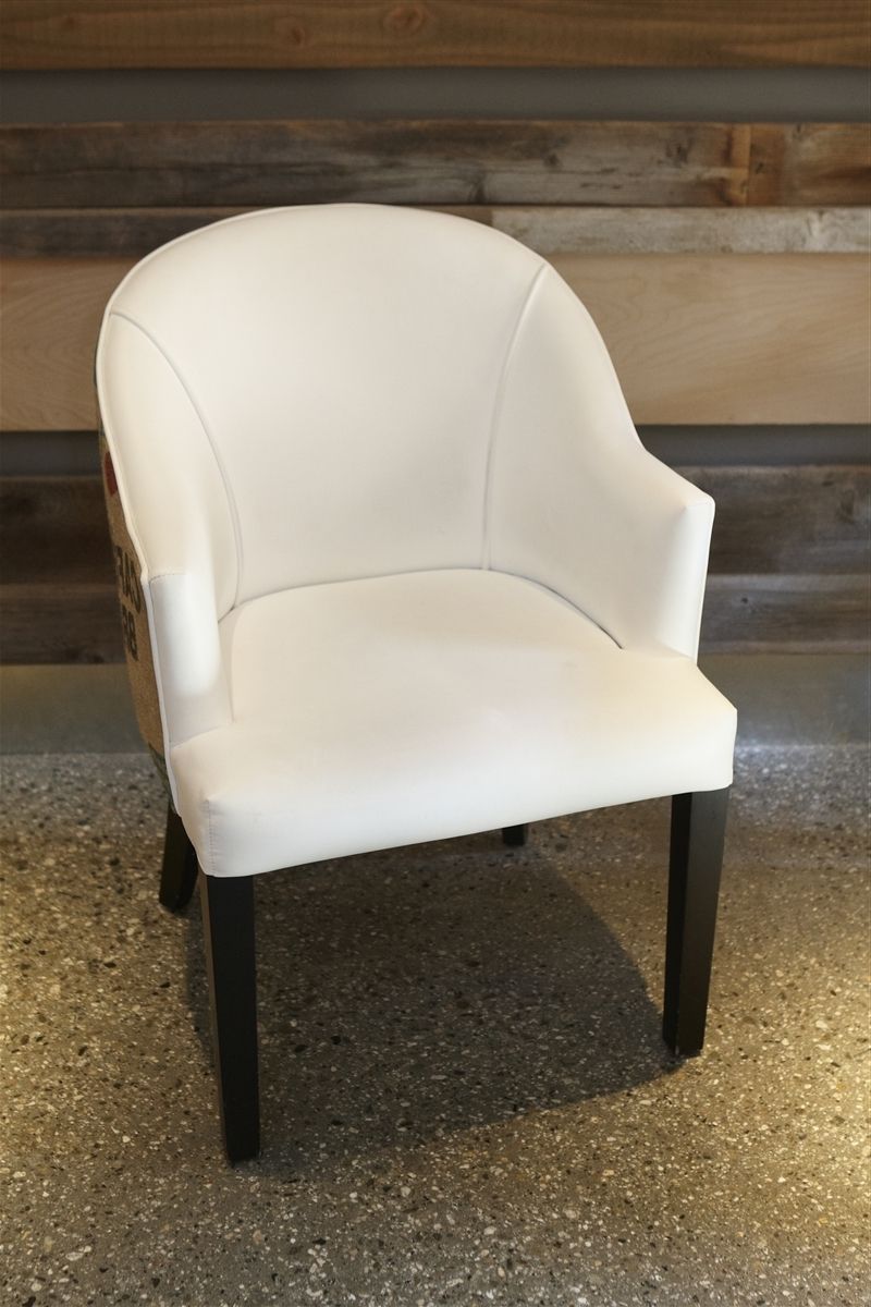 Trendy White Leather Dining Chairs In White Faux Leather + Burlap Dining Chair – Urban Kitchen Shop (View 9 of 25)