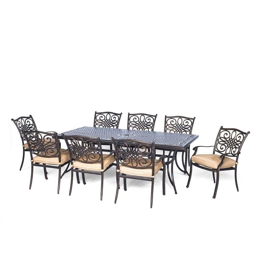 Well Known Hanover Traditions 9 Piece Aluminium Rectangular Patio Dining Set For Garden Dining Tables And Chairs (View 20 of 25)