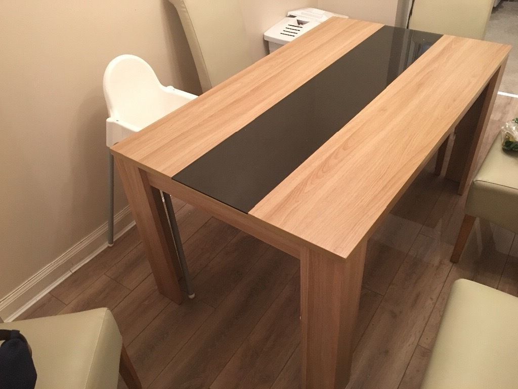 Well Liked Glass Oak Dining Tables In Dining Table Joanna Oak Wood Effect With Black Glass Insert (View 11 of 25)