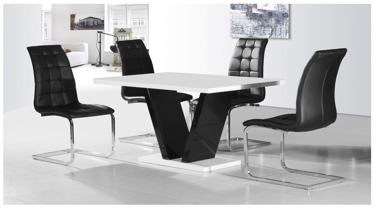 White & Black High Gloss Dining Table & 4 Chairs Set – Homegenies With Regard To Preferred Black High Gloss Dining Tables And Chairs (Photo 1 of 25)