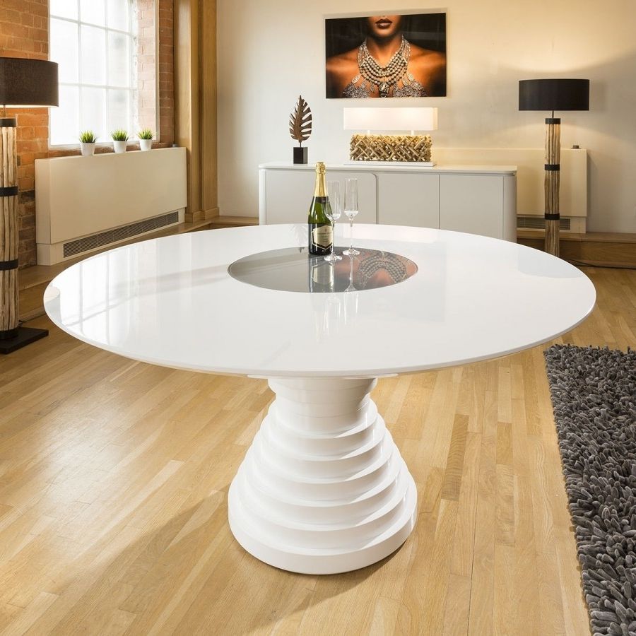 White Gloss Dining Tables Throughout Most Recent Stunning Large Round White Gloss Dining Table With Glass Insert (View 11 of 25)