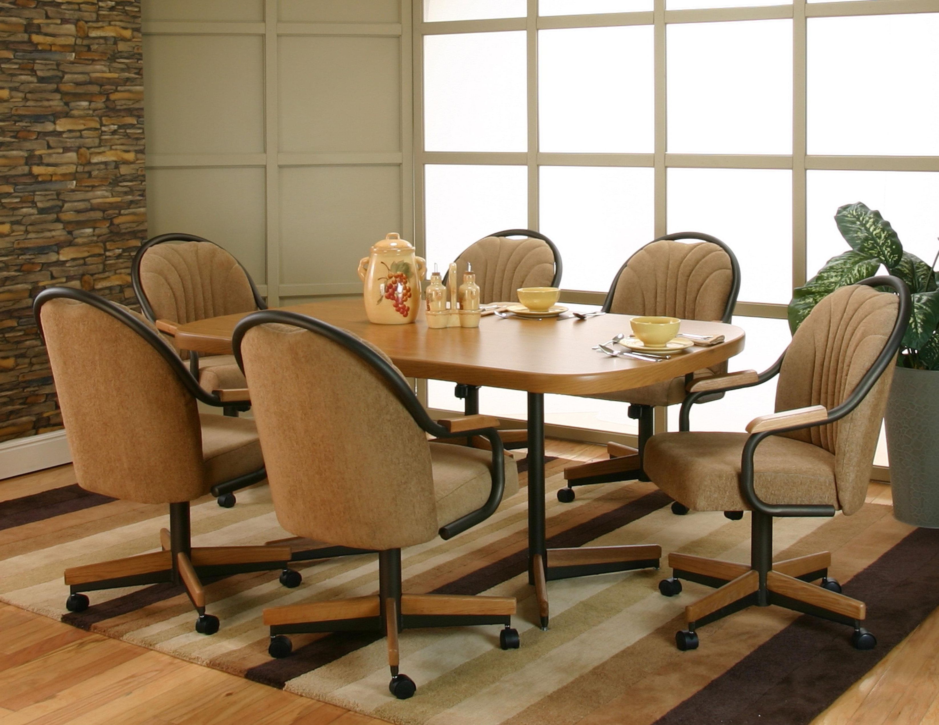 Widely Used Cramco, Inc Shaw Bow End Sunset Oak Laminate Dining Table With 6 Regarding Dining Table Sets With 6 Chairs (View 20 of 25)
