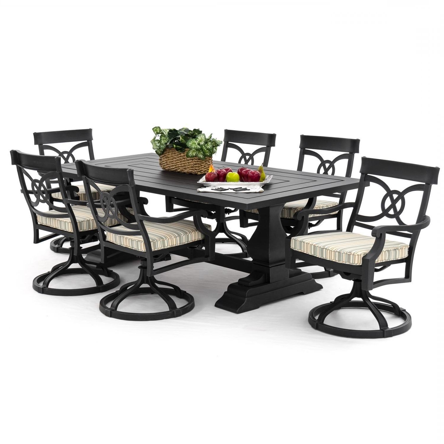 Widely Used St. Charles 7 Piece Cast Aluminum Patio Dining Set With Swivel For Gavin Dining Tables (Photo 23 of 25)