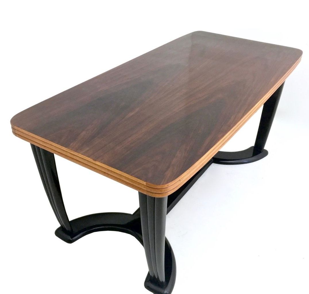 Wood Dining Tables Inside Widely Used Mahogany And Ebonized Wood Dining Table With Black Opaline Glass Top, 1940s (Photo 18 of 25)