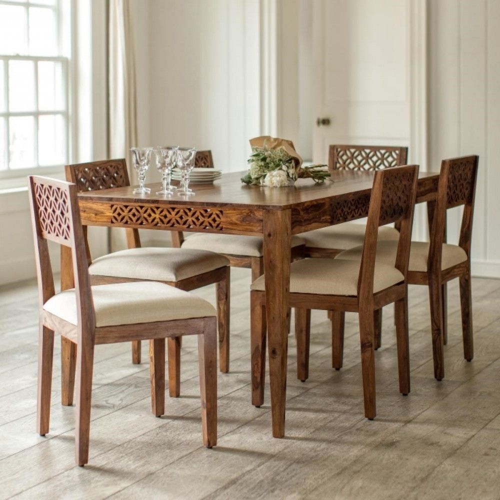 Wooden Dining Table Set Six Seater Camellias Collectionnatureberry With Regard To Most Recent Sheesham Dining Tables (Photo 21 of 25)