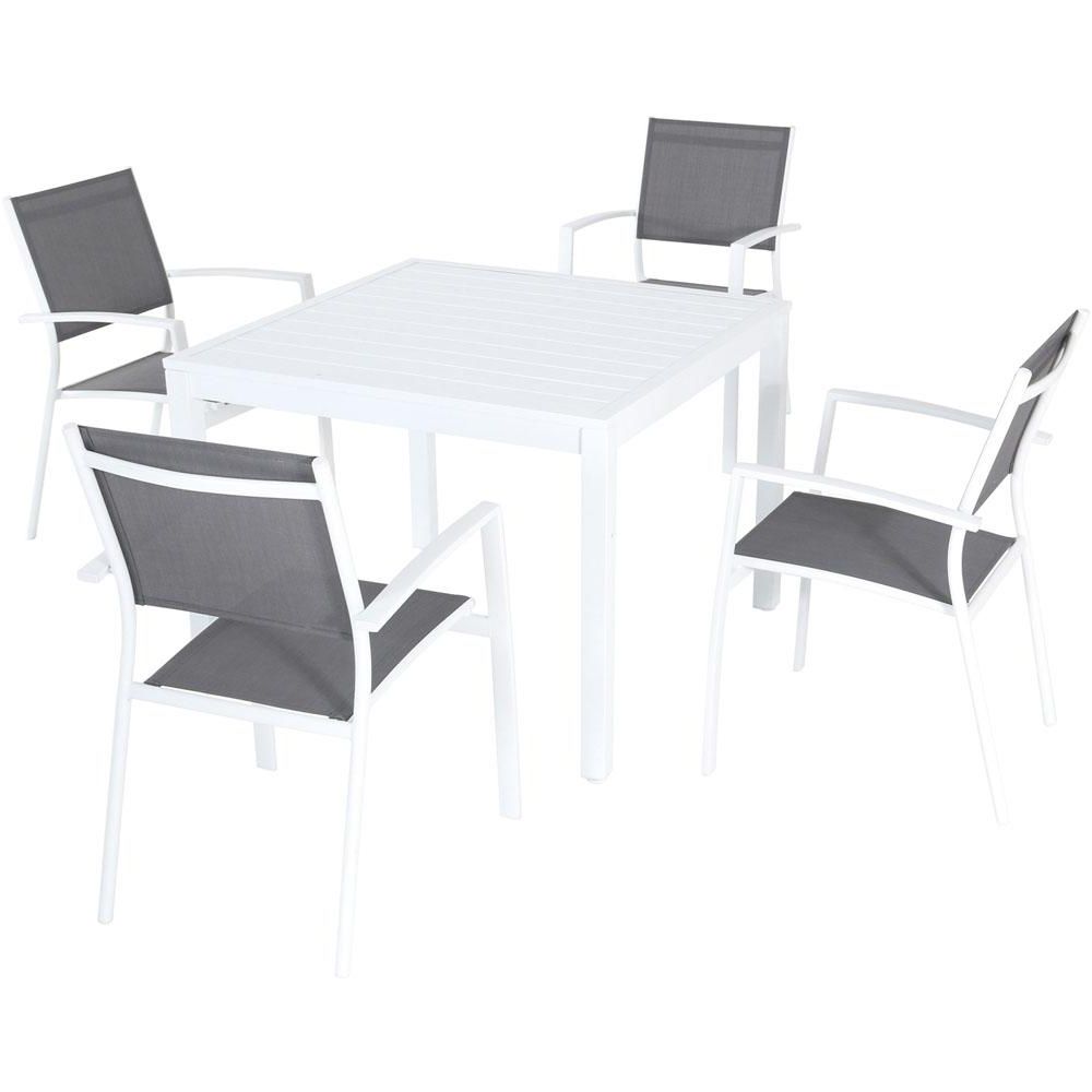 Latest Hanover Del Mar 5 Piece Aluminum Outdoor Dining Set With 4 Sling Arm Intended For Delmar 5 Piece Dining Sets (Photo 7 of 25)
