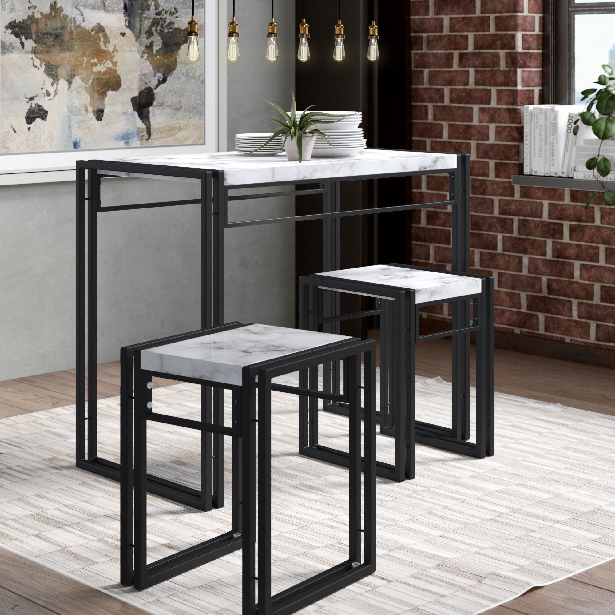 Williston Forge Debby Small Space 3 Piece Dining Set & Reviews (View 6 of 25)