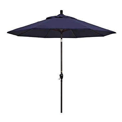 2017 California Umbrella 9' Round Aluminum Market Umbrella, Crank Lift, Push  Button Tilt, Bronze Pole, Sunbrella Navy Pertaining To Market Umbrellas (View 2 of 25)