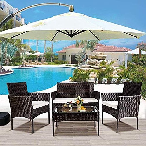 Amazon : Easylife185 4 Pc Outdoor Garden Rattan Patio Furniture For Fashionable Wier Market Umbrellas (View 20 of 25)