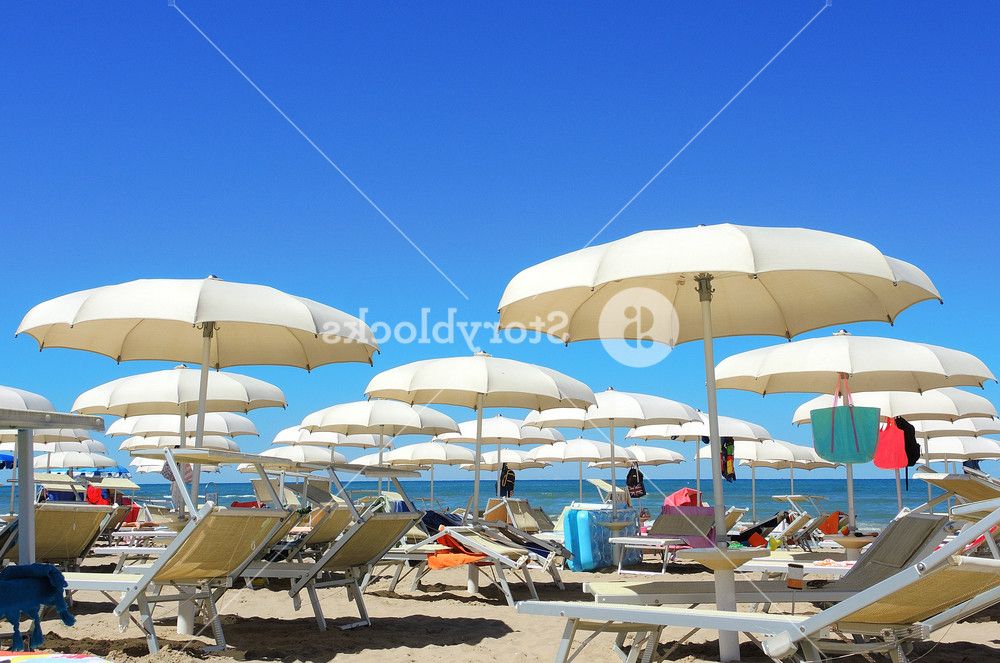 Beach Umbrellas, Gazebos And Sun Beds At Italian Sandy Beaches Pertaining To 2017 Italian Beach Umbrellas (View 8 of 25)