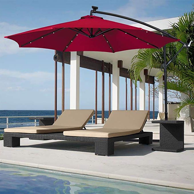 Best Choice Products 10Ft Solar Led Offset Hanging Market Patio Umbrella  W/easy Tilt Adjustment, Polyester Shade, 8 Ribs For Backyard, Poolside – Inside 2017 Elaina Cantilever Umbrellas (View 24 of 25)