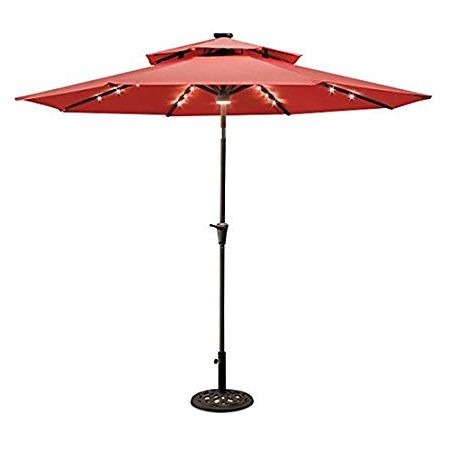 Dena Rectangular Market Umbrellas Intended For Popular 9' Double Top Solar Lighted Umbrella (Lake Blue) (View 25 of 25)