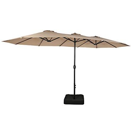 Iwicker 15 Ft Double Sided Patio Umbrella Outdoor Market Umbrella With  Crank, Umbrella Base Included (beige) Inside Preferred Mullaney Market Umbrellas (View 7 of 25)