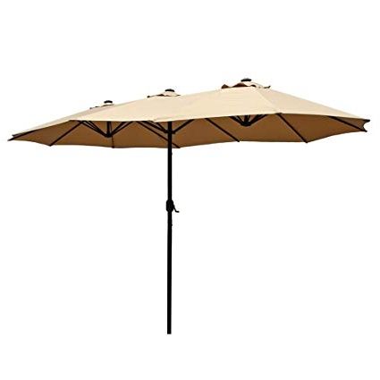 Le Papillon 15 Ft Market Outdoor Umbrella Double Sided Aluminum Table Patio  Umbrella With Crank, Beige Inside 2017 Lagasse Market Umbrellas (View 1 of 25)