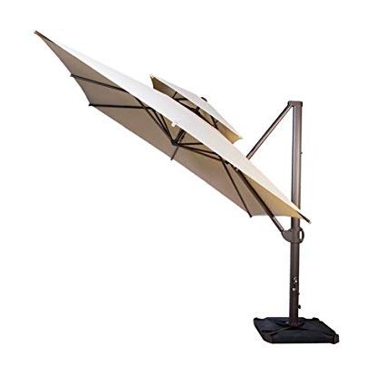 Lytham Cantilever Umbrellas With Regard To Most Up To Date Sorara 1010 Ft Square Offset Cantilever Umbrella Patio Hanging Umbrella  With Dual Wind Vent, Cross Base & 4 Pcs Base Weight And Umbrella Cover, (View 25 of 25)