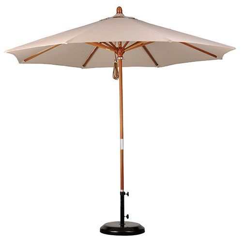 Market Umbrellas Pertaining To Well Liked 9' Wood Market Umbrella – Pacifica Fabric (Photo 1 of 25)