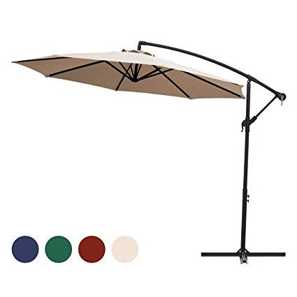 Market Umbrellas Within Fashionable Kingyes 10Ft Patio Offset Cantilever Umbrella Market Umbrella Outdoor  Umbrella Cantilever Umbrella，with Crank & Cross Base (Beige) (View 2 of 25)
