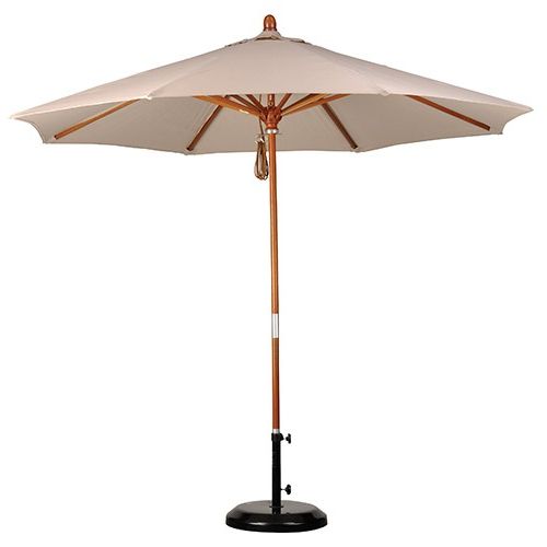 Market Umbrellas Within Popular 9' Wood Market Umbrella – Pacifica Fabric (View 1 of 25)