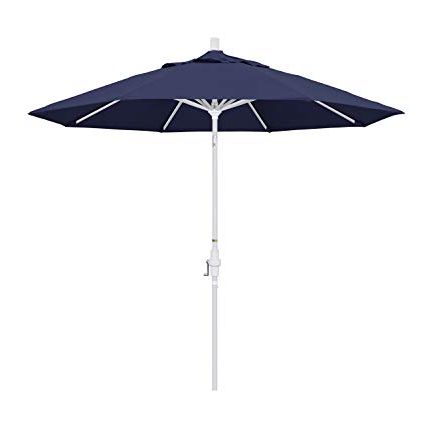 Market Umbrellas Within Well Known California Umbrella 9' Round Aluminum Market Umbrella, Crank Lift, Collar  Tilt, White Pole, Navy Blue Olefin (View 18 of 25)