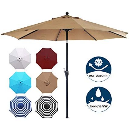 Most Recently Released Mraz Market Umbrellas Intended For Blissun 9' Outdoor Market Patio Umbrella With Push Button Tilt And Crank, 8  Ribs (Tan) (View 12 of 25)