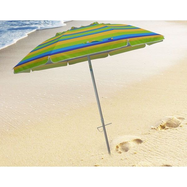 Popular Leasure Fiberglass Portable Beach Umbrellas Intended For Shop 7 Foot Stripe Beach Umbrellas With Tilt And Travel Bag – Free (View 11 of 25)