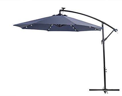 Sun Ray 10' Solar Lighted Offset Solar Umbrella (navy) Inside Best And Newest Sun Ray Solar Cantilever Umbrellas (Photo 1 of 25)