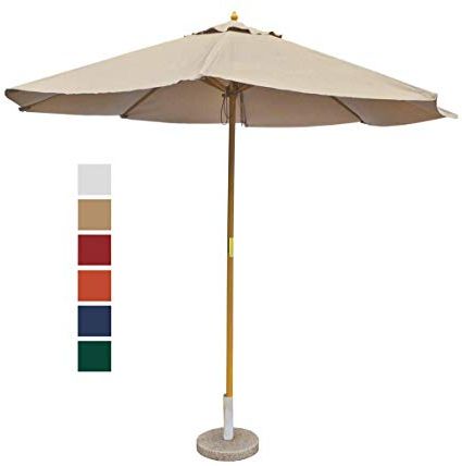 Trendy 9' Taupe Patio Umbrella – Outdoor Wooden Market Umbrella Product Sku:  Ub58024 Regarding Market Umbrellas (View 3 of 25)