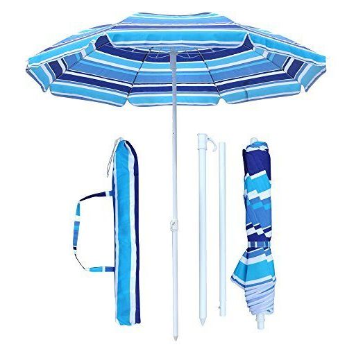 Well Known Snail 6Ft Folded Tilt Beach Umbrella With Sand Anchor, Uv Protection Stripe  Polyester, Free Carry Bag Included 1 Unit / Carton Pertaining To Tilt Beach Umbrellas (View 12 of 25)