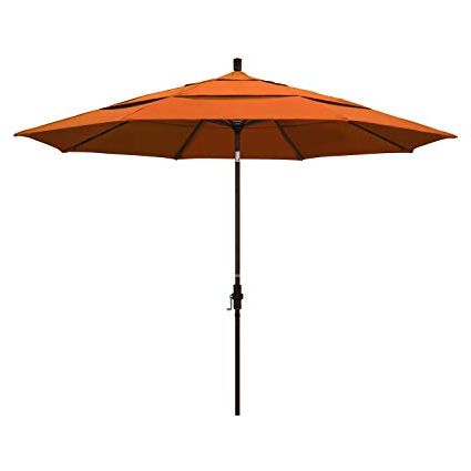 Well Liked Market Umbrellas With Regard To California Umbrella 11' Round Aluminum Market Umbrella, Crank Lift, Collar  Tilt, Bronze Pole, Pacifica Tuscan (View 5 of 25)