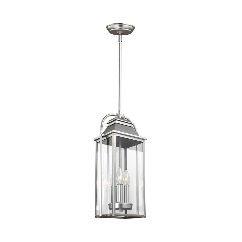 3 Light Lantern Cylinder Pendants For Best And Newest Feiss Wellsworth 3 Light Painted Brushed Steel Outdoor (View 21 of 25)