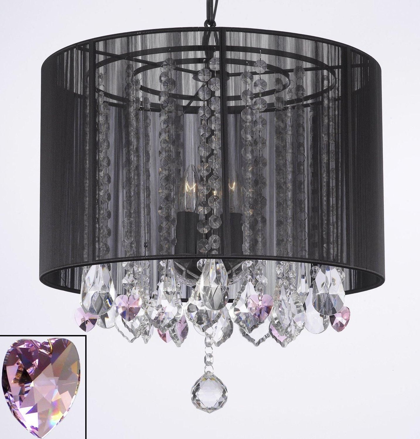 Crystal Chandelier With Large Black Shade & Pink Crystal Inside Most Recent Mckamey 4 Light Crystal Chandeliers (View 16 of 25)