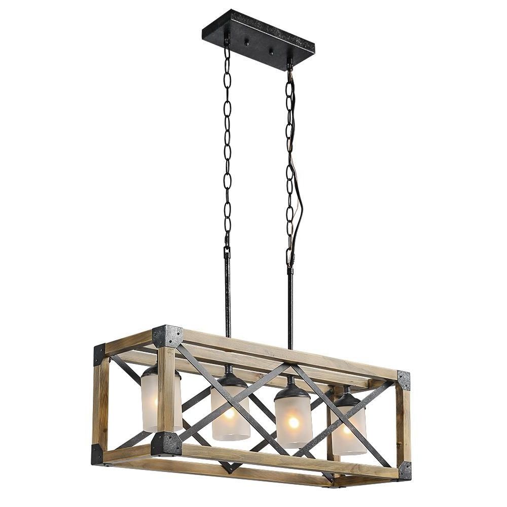 Ellenton 4 Light Rectangle Chandeliers Intended For Well Liked Lnc 4 Light Black Rustic Chandelier With Frosted Cylinder (View 14 of 25)