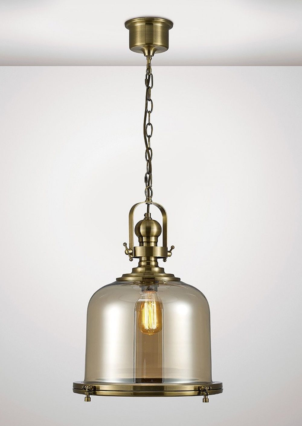 Famous 1 Light Single Bell Pendants With Single Large Bell Pendant 1 Light E27 Antique Brass/cognac Glass (View 24 of 25)