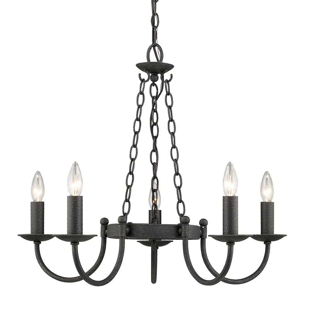 Golden Lighting Diaz 5 Light Black Iron Chandelier Within Trendy Diaz 6 Light Candle Style Chandeliers (View 8 of 25)
