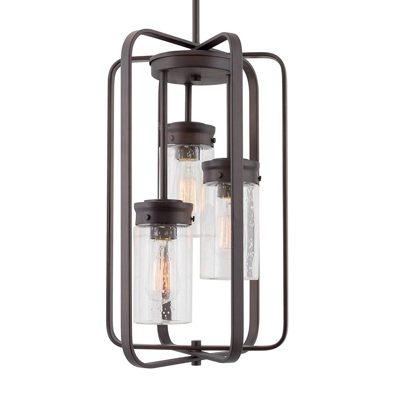 Kira Home Augustine 20.5" Modern 3 Light Large Ceiling Pendant Chandelier,  Free Swinging Arms + Cylinder Glass Shades, Oil Rubbed Bronze Finish Intended For Well Known 3 Light Lantern Cylinder Pendants (Photo 24 of 25)