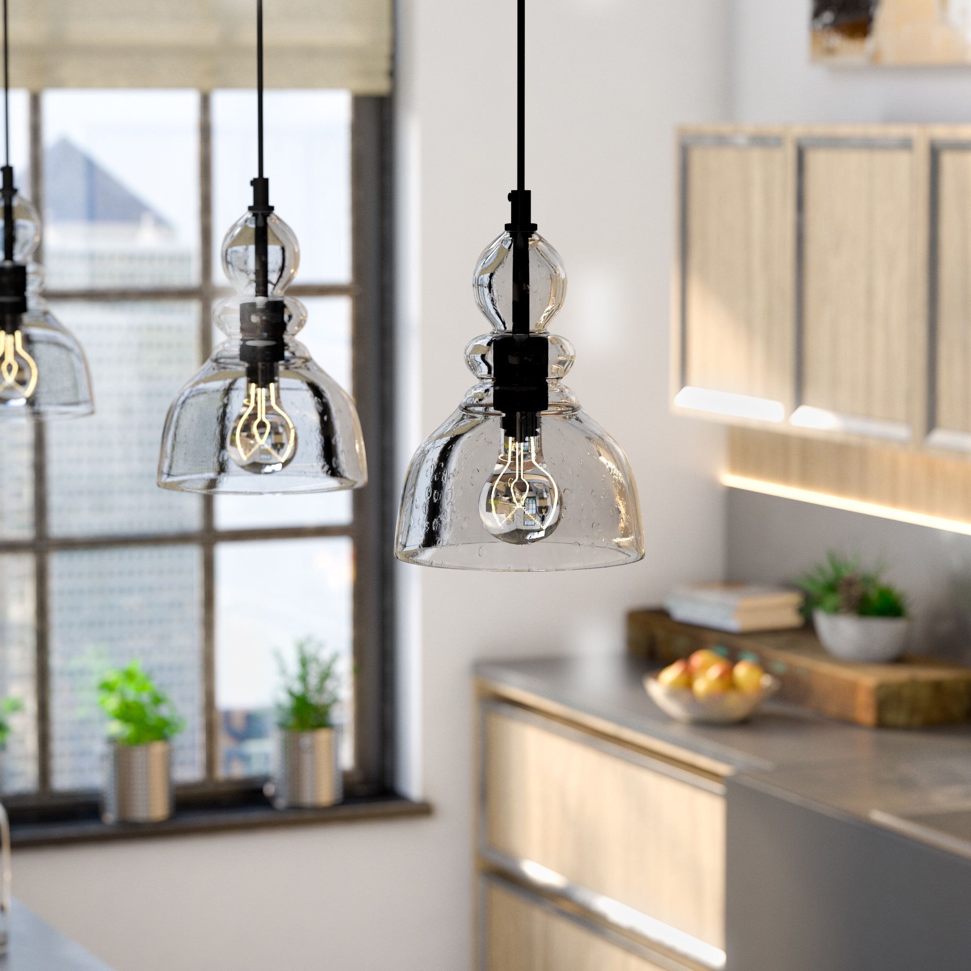 Kitchen Pendant Intended For Trendy Vernice 3 Light Cluster Bell Pendants (View 19 of 25)