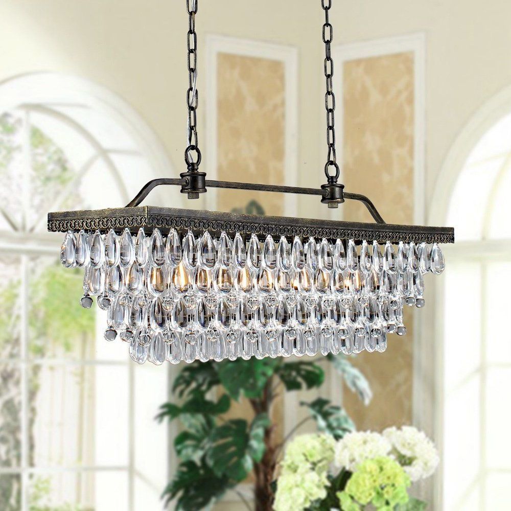 Latest Whitten 4 Light Crystal Chandeliers Within Antique Copper 4 Light Rectangular Crystal Chandelier (View 5 of 25)