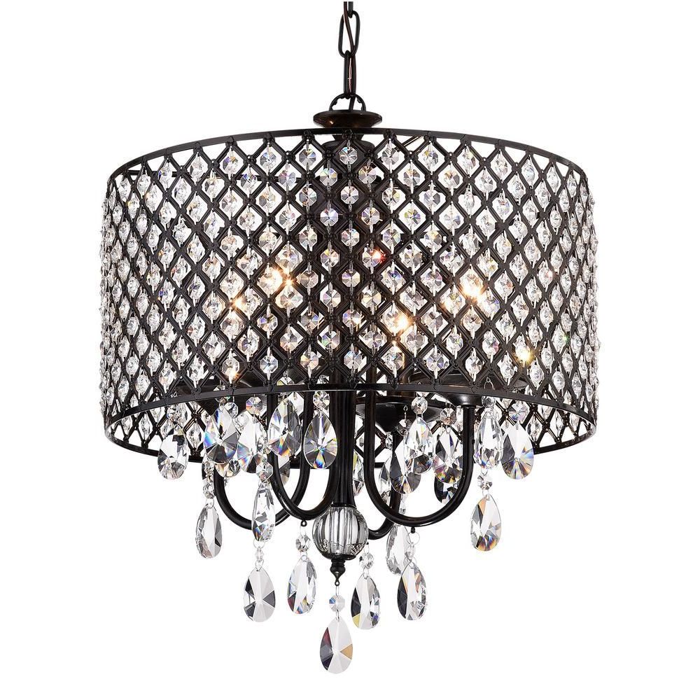 Mckamey 4 Light Crystal Chandeliers Intended For Famous Edvivi Marya 4 Light Antique Black Round Chandelier With (View 8 of 25)