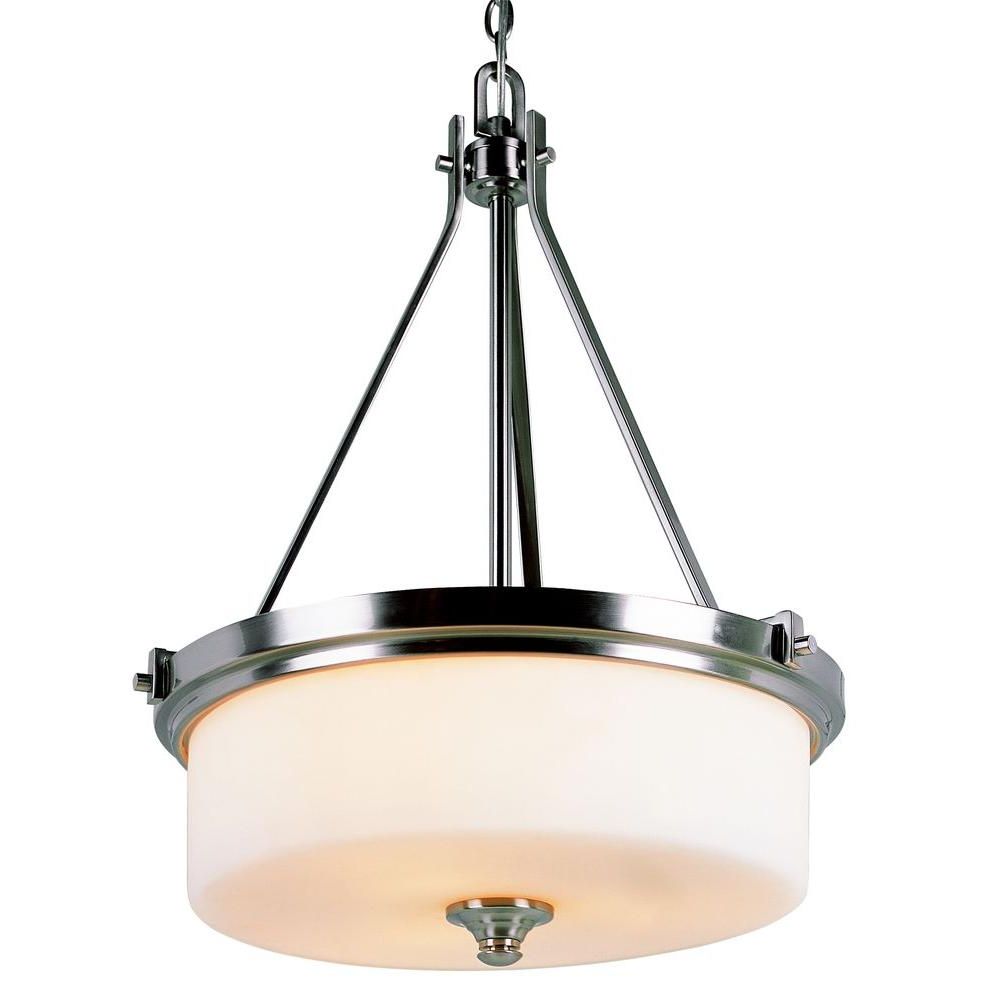 Most Current 3 Light Lantern Cylinder Pendants With Regard To Bel Air Lighting Cabernet Collection 3 Light Brushed Nickel Pendant With  White Frosted Shade (View 25 of 25)