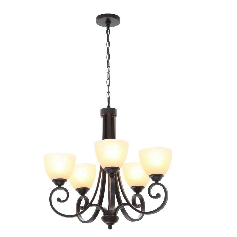 Most Recently Released Hampton Bay Renae 5 Light Oil Rubbed Bronze Chandelier With Amber Glass  Shades In Waldron 5 Light Globe Chandeliers (View 11 of 25)
