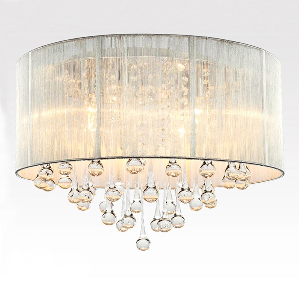 Most Recently Released Lindsey 4 Light Drum Chandeliers For Crystal 4 Light White Drum Shade Chrome Flush Mount (View 23 of 25)
