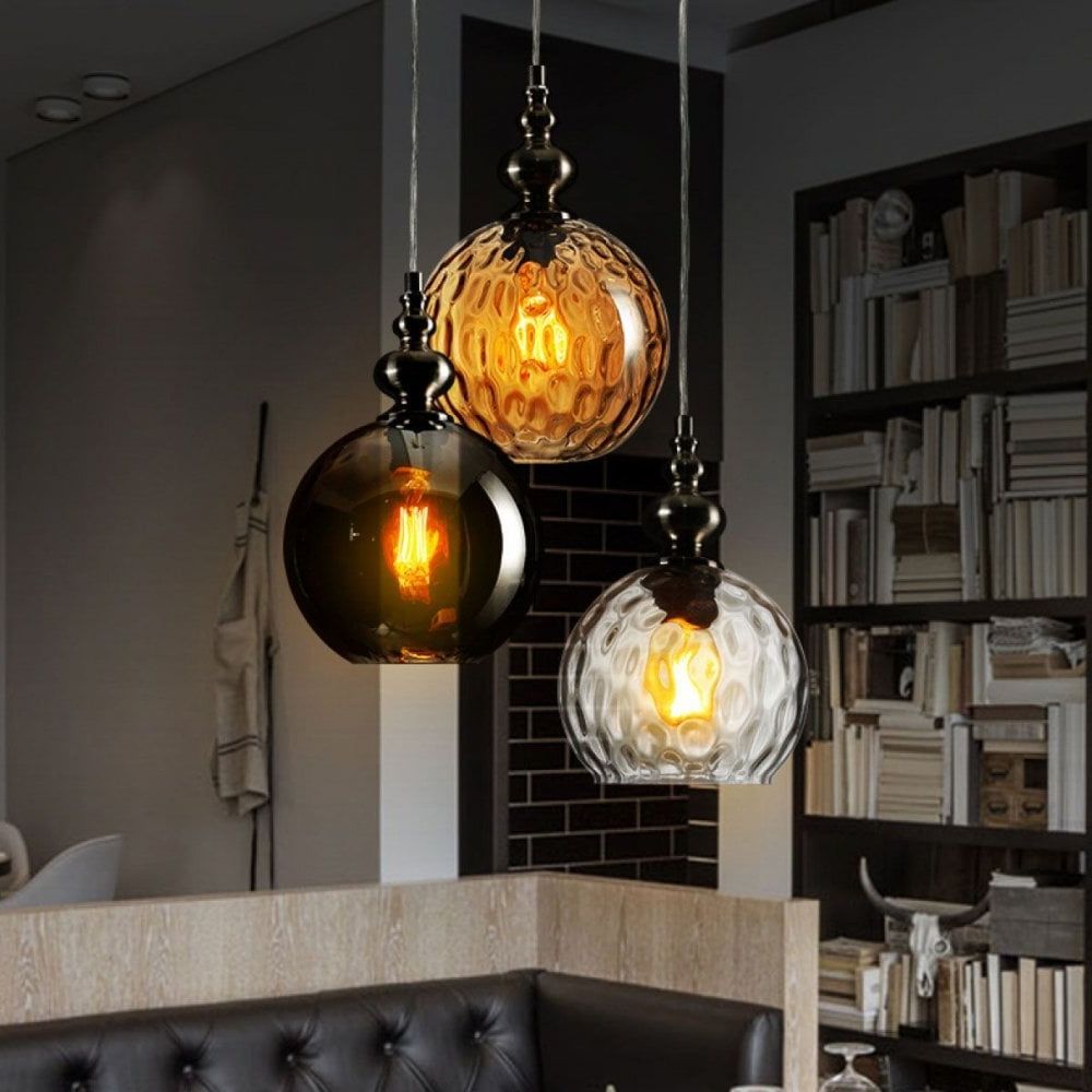 Newest 1 Light Globe Pendants With Regard To Indiana – 1 Light Globe Ceiling Pendant Antique Brass Amber Dimp Led Glass (View 25 of 25)