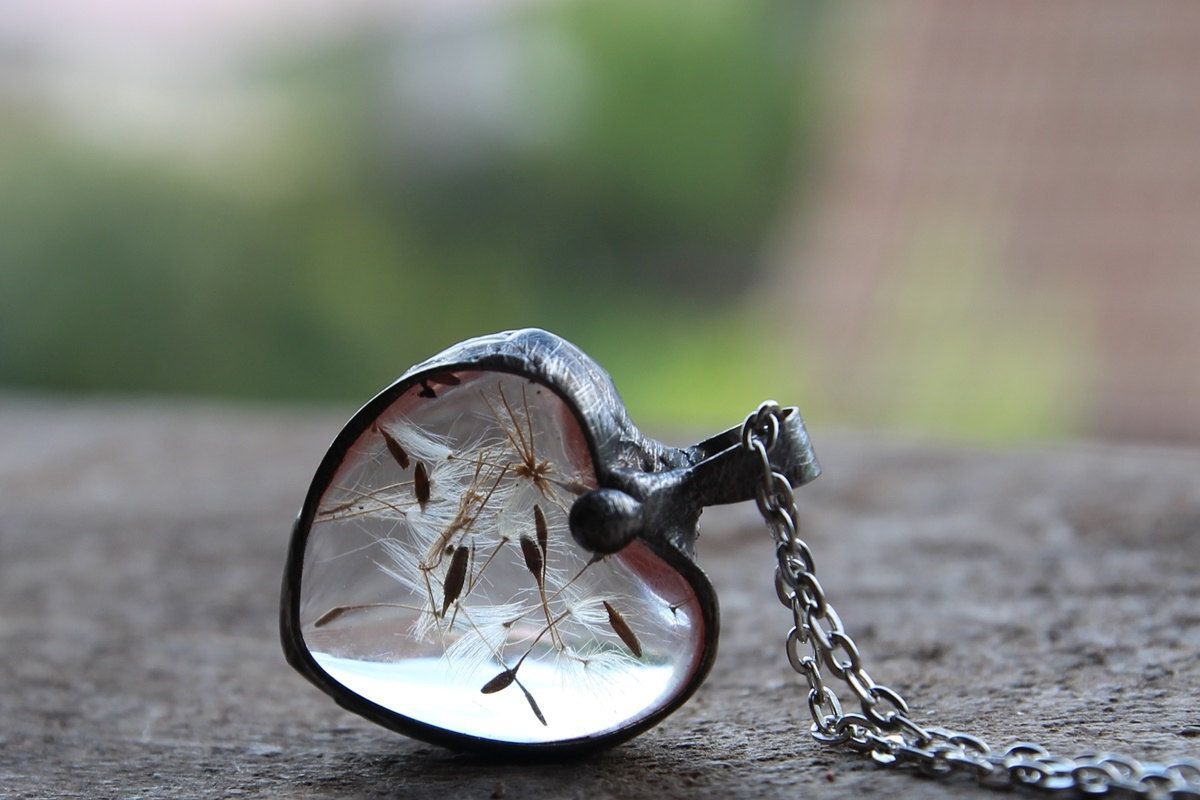 Newest Ammerman 1 Light Cone Pendants With Heart, Real Dried Dandelion, Terrarium Necklace, Botanical (Photo 25 of 25)